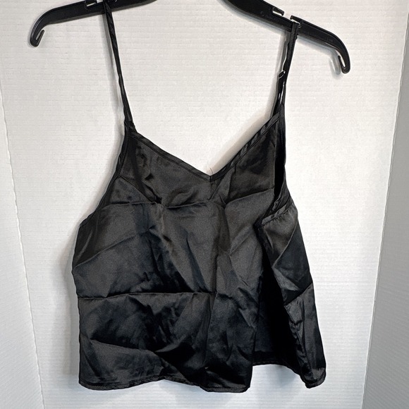 Tops - Women's Black Solid Satin Polyester Camisole & Matching Bottoms Set, M